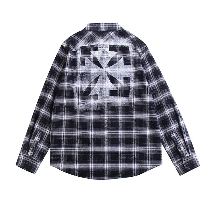 Off White Sweatshirt t-shirt Autumn Shirt Autumn and Winter Graffiti Micro-Profile Woven Plaid Shirt