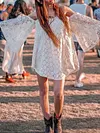 Lace Embroidered Loose Spaghetti-Neck Casual Mini Dress