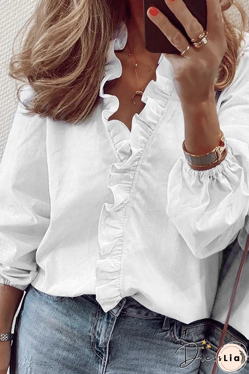 Deep V Neck Scallop Shirt