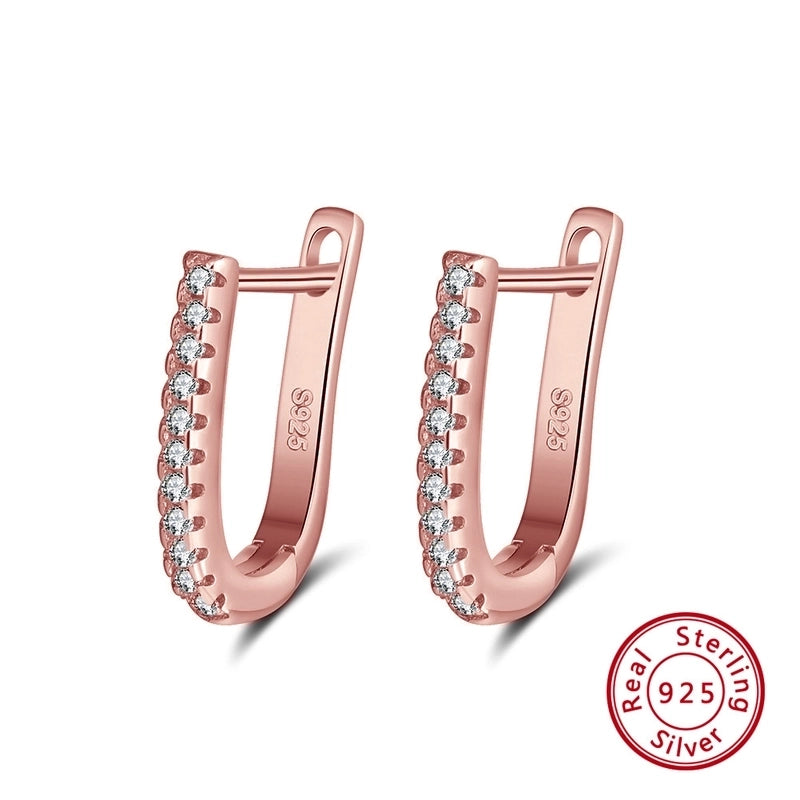 Rose Gold Plated White Gold Plated Silver Plated 925 Sterling Silver Silver ZIRCON U Shape EARRINGS Hoop Earrings