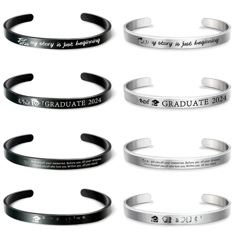 Preppy Style Minimalist Letter 304 Stainless Steel Carving Vacuum Vapor Plating Black Unisex Cuff Bracelets
