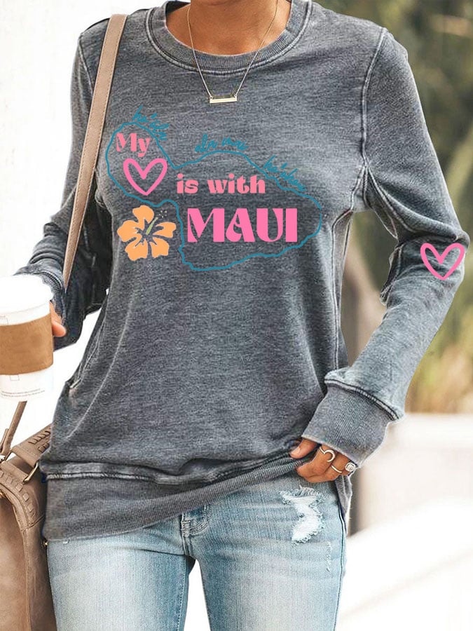Women's Maui Strong My Heart Is With Maui Printed Sweatshirt