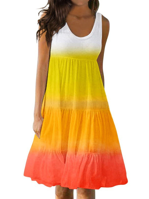 Women's Casual U-neck Sleeveless Printed Loose Patchwork Dress