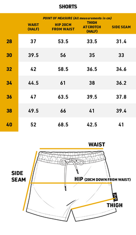 Shorts Size Chart