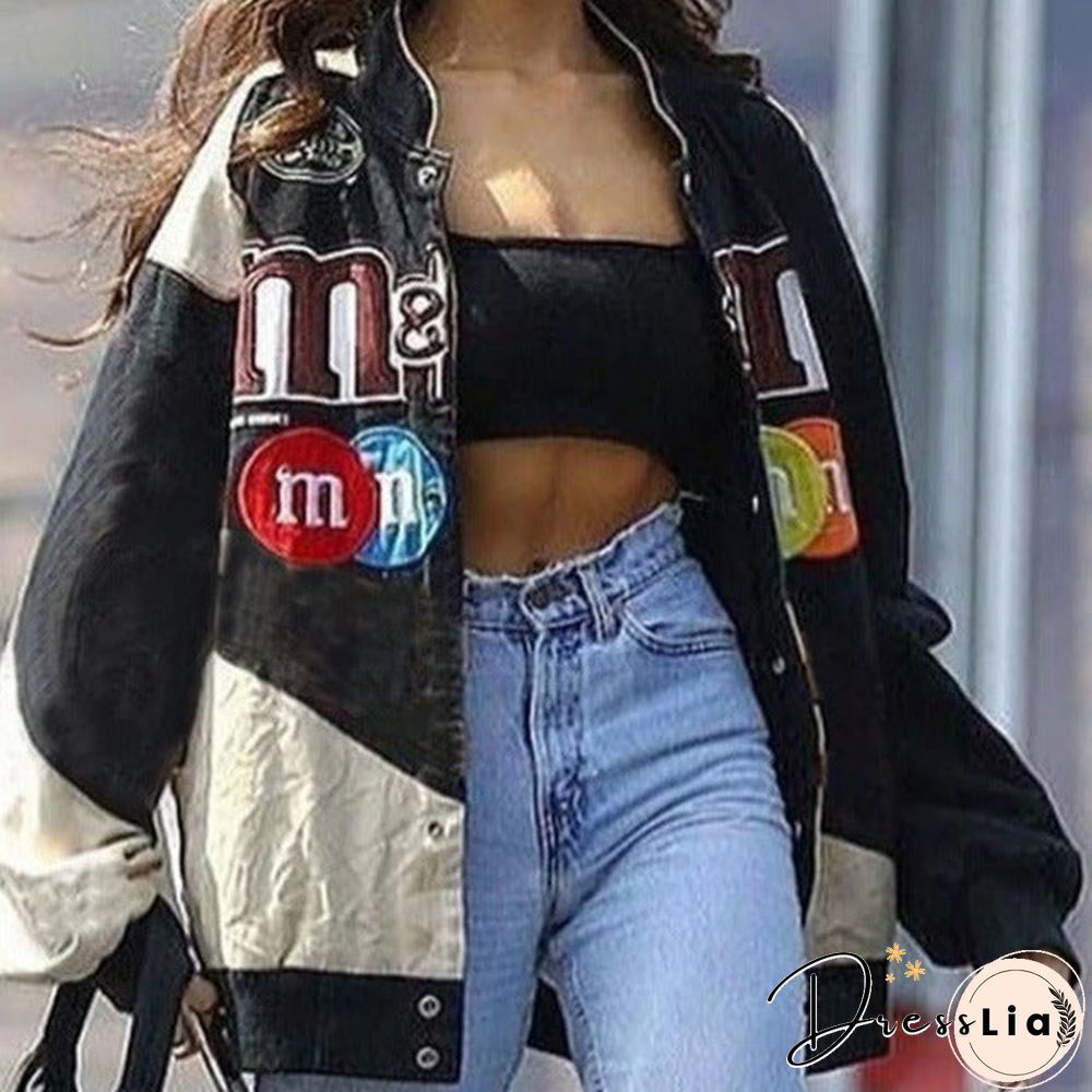 Winter New Print Casual Loose Long Sleeve Collar Jacket