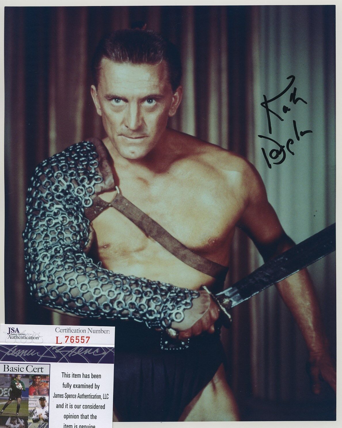 KIRK DOUGLAS SIGNED AUTOGRAPHED COLOR SPARTACUS Photo Poster painting JSA COA JAMES SPENCE