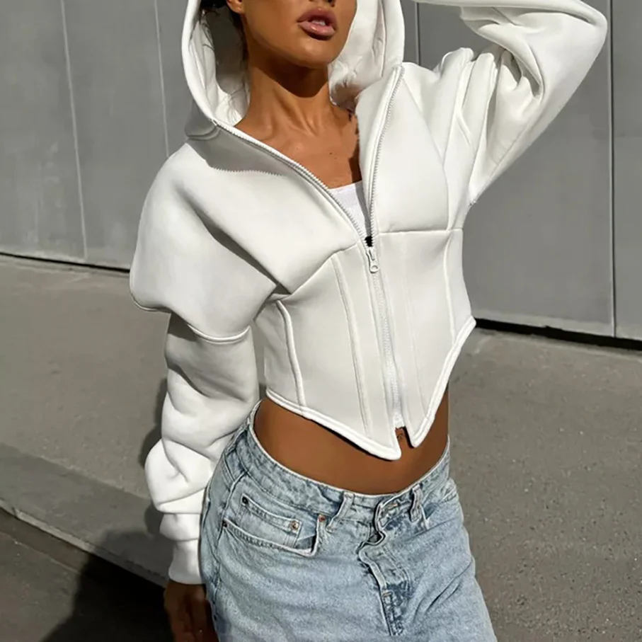 Women's New Fall And Winter Casual Zipper Long-sleeved Hooded Cardigan Short Jacket