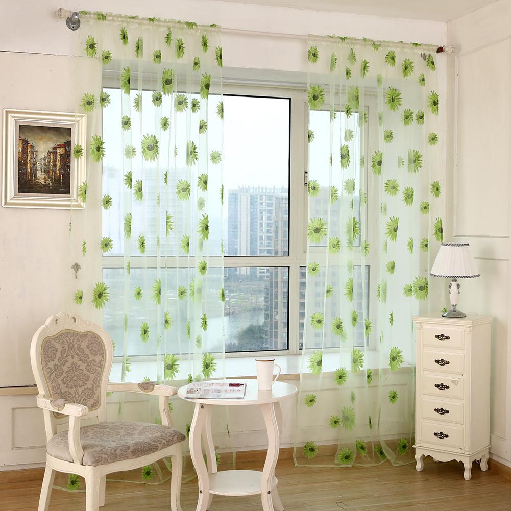 

Sunflower Print Window Door Curtain Tulle Curtains for Living Room (Green, 绿色, 501 Original