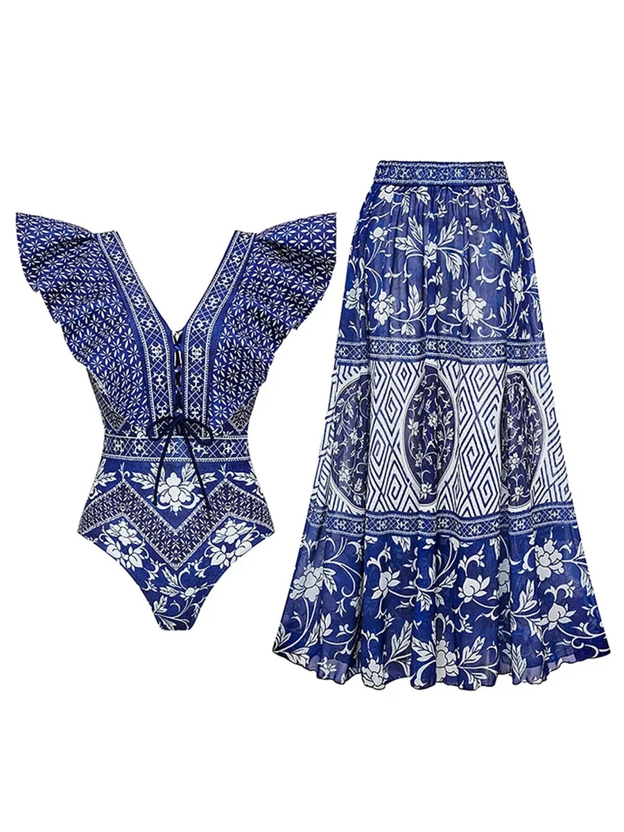 Churchf Shoulder Lotus Side Deep V Sexy Bare Back Swimsuit Woman 2025 New Swimsuit Swimsuit