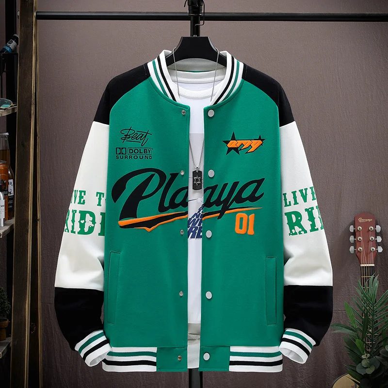 Casual Print Panel Baseball Jacket