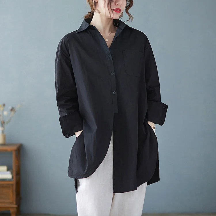 Loose Irregular Solid Color Long Sleeve Shirt