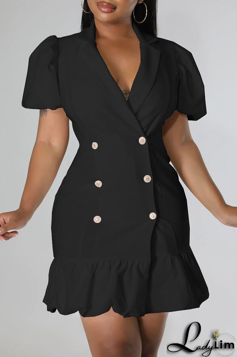 Rose Red Casual Sweet Solid Patchwork Buckle Flounce V Neck Straight Dresses