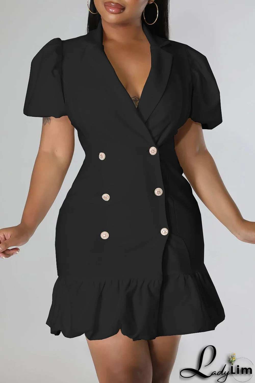 Rose Red Casual Sweet Solid Patchwork Buckle Flounce V Neck Straight Dresses