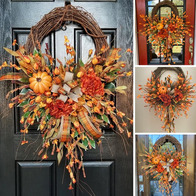 Farmhouse Pumpkin Grapevine Wreath-Buy 2 Free Shipping