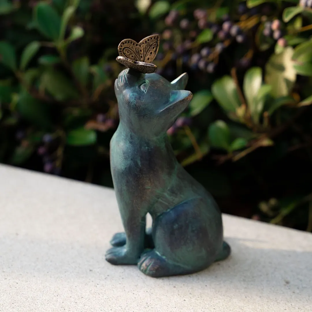Curious Cat with Butterfly Statue