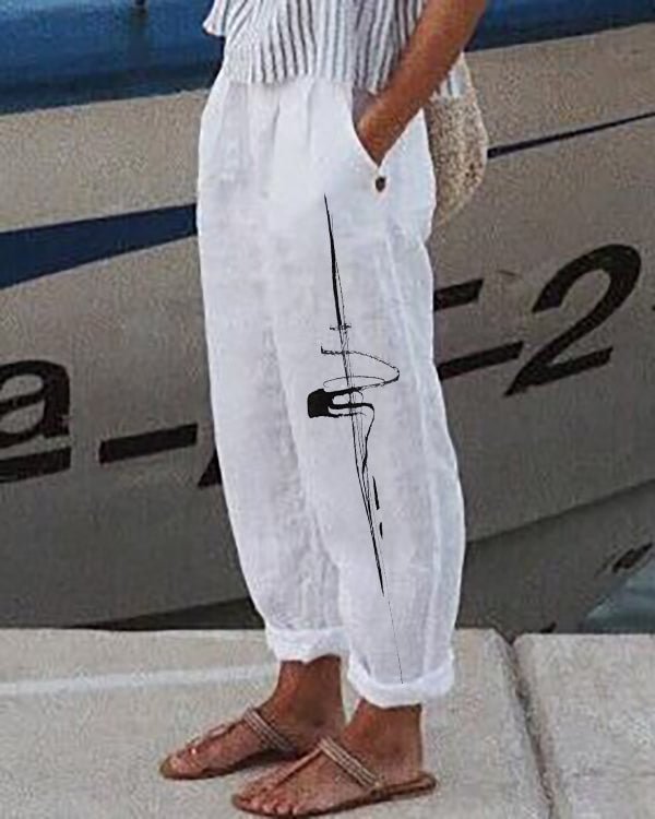 Casual Loosen Pockets Floral Pants