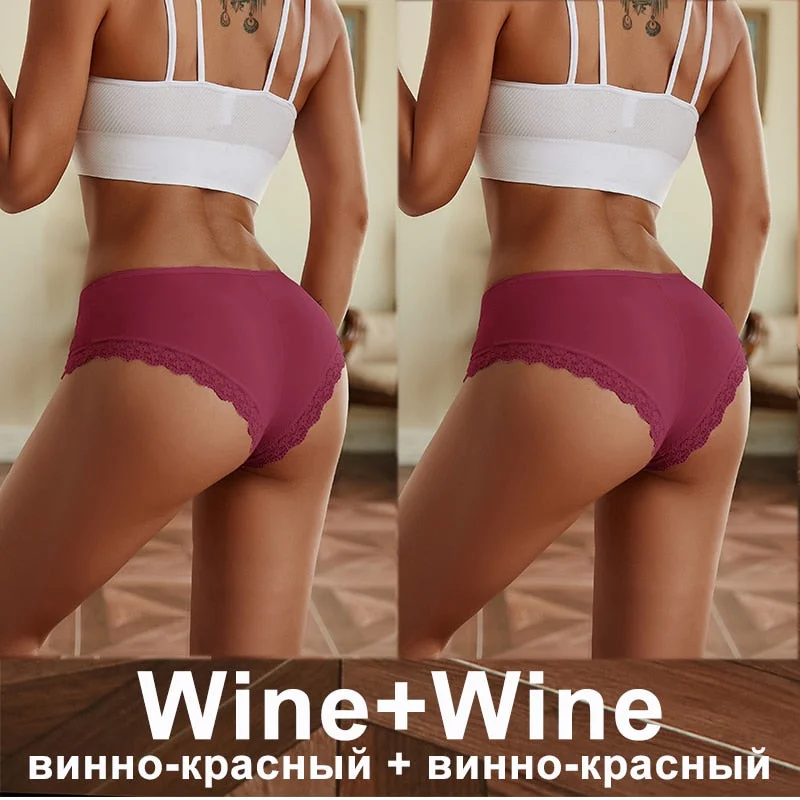 2PCS/Set Women Underwear Lace Panties Underwear Sexy Seamless Female Lingerie Intimate Underpants Cheekie Panties Floral Finetoo