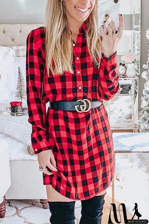 MidiSono - Plaid Button Tie Waist Mini Dress