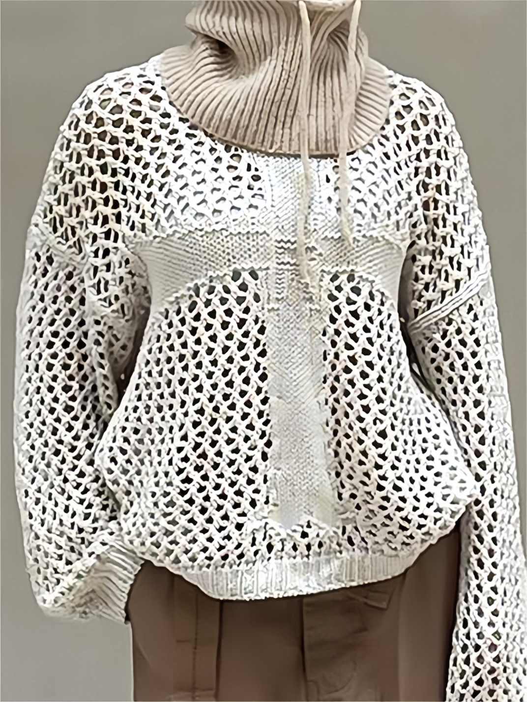 Brownm sleeve crochet knit top with cross motif