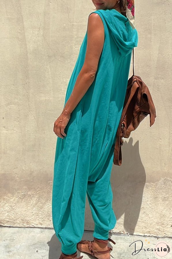 Let's Chill Pocketed Half Button Hooded Loose Jumpsuit