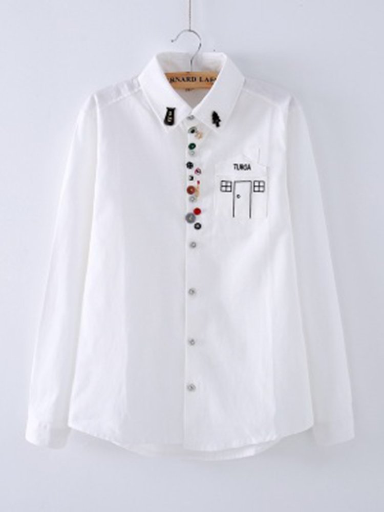 Colorful Button Long Sleeve Turn down Collar Shirts P1348699