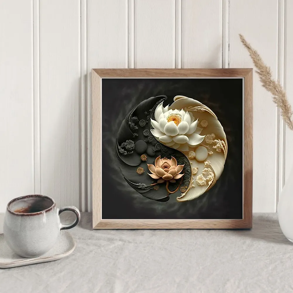 11CT Full Stamped&nbsp;Cross Stitch - Yin Yang Lotus(Canvas|40*40CM)