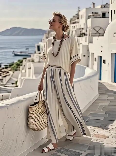 Women'S Loose Striped Wide Leg Pants Suit