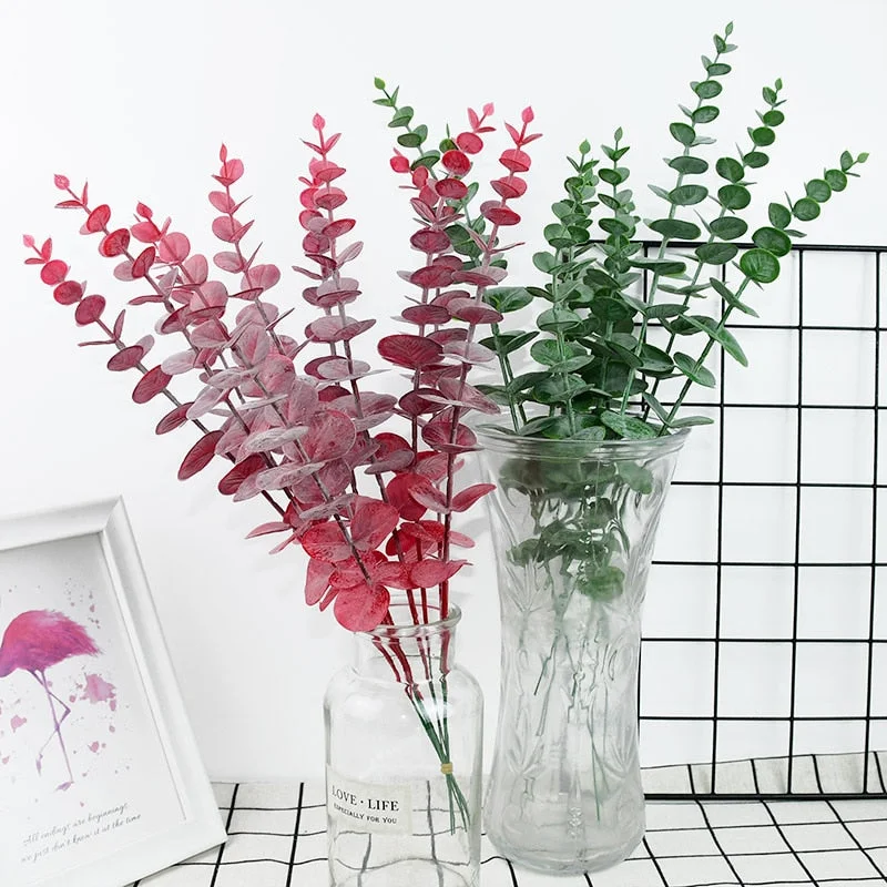 5pcs Artificial Plant Plastic Eucalyptus Leaves Flower for Wedding Flower Bouquet Home Room Decoration Simulation Green Plant