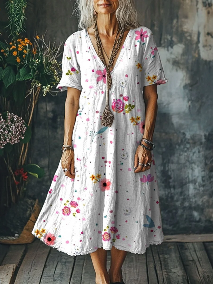 Women's Vintage  Art Print Pocket Cotton Dress