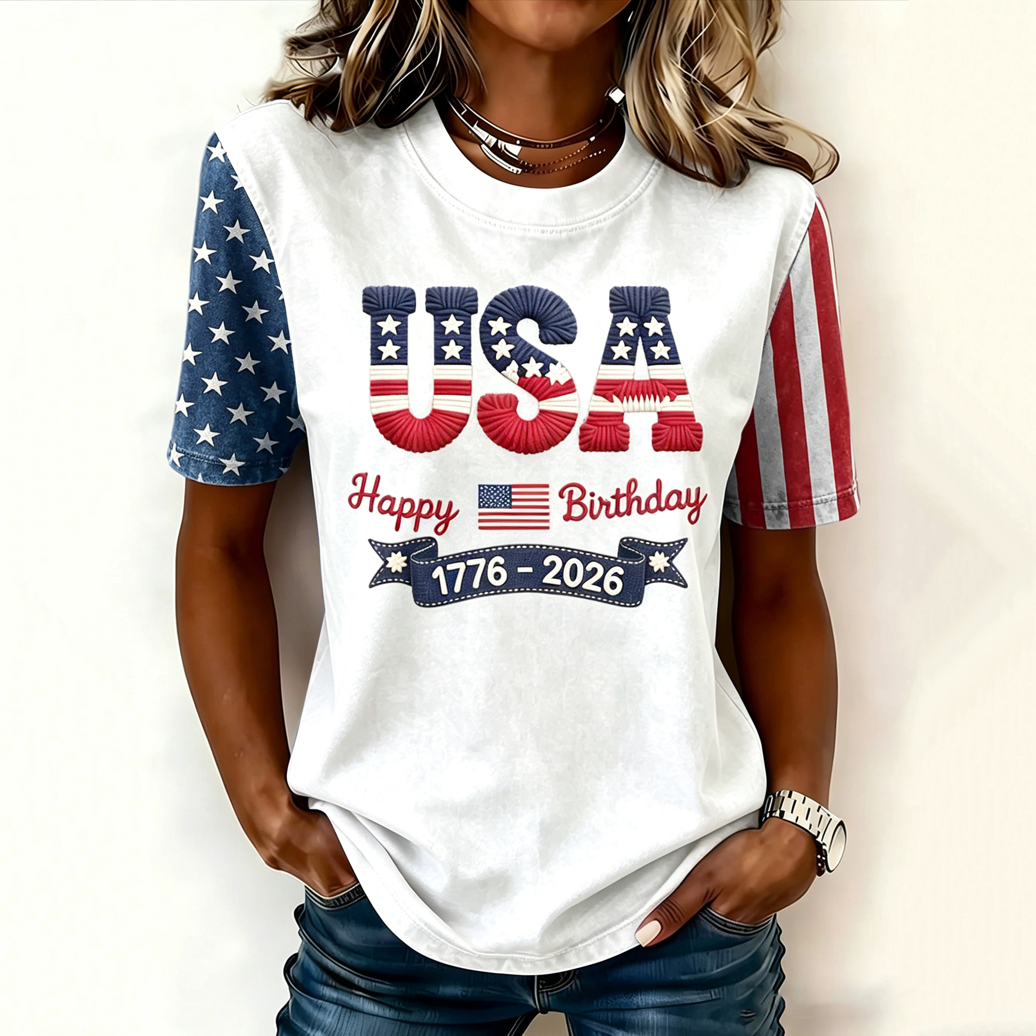 Women's Retro Independence Day Anniversary Printed T-shirt