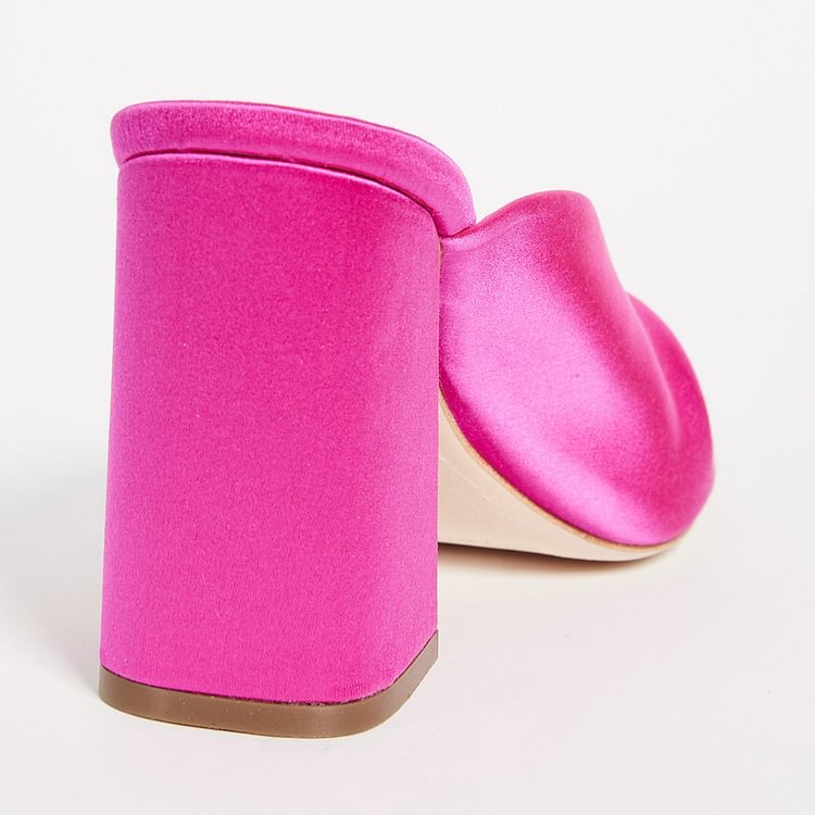 Hot Pink Mule Heels Peep Toe Block Heels Sandals |FSJ Shoes