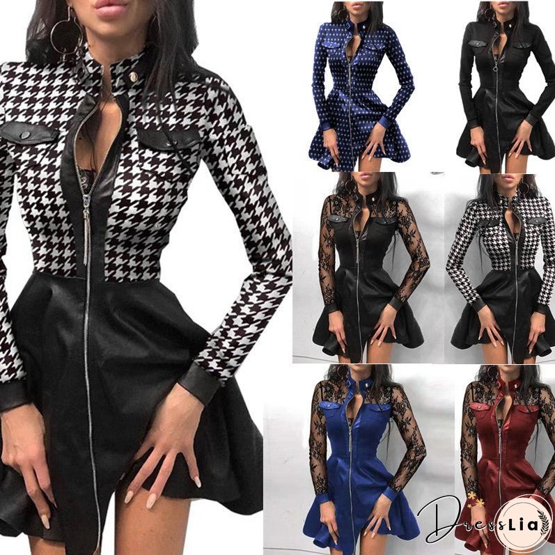 Women's Long Sleeve V-neck Zipper Pocket Dress Dresses