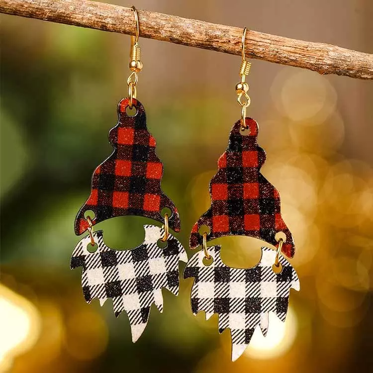 Christmas Gnomies Leopard Plaid Earrings