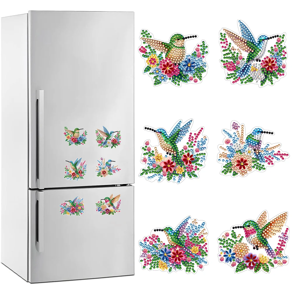  6 Pcs Hummingbird Diamond Painting Cartoon Fridge Magnetic Stickers