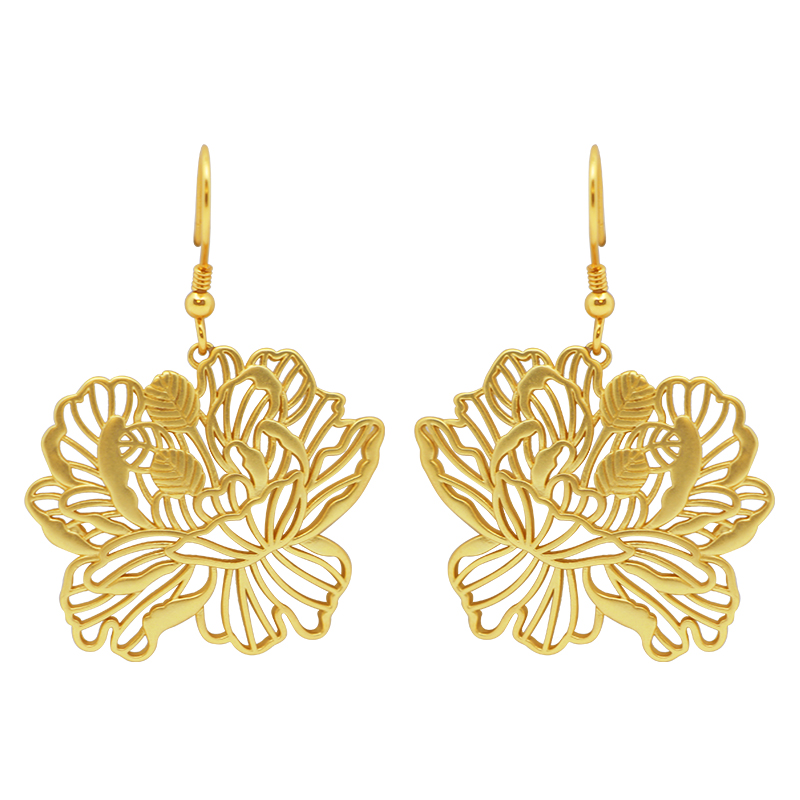 Peony Copper Plated Gold Earrings Chinese Style Gifts