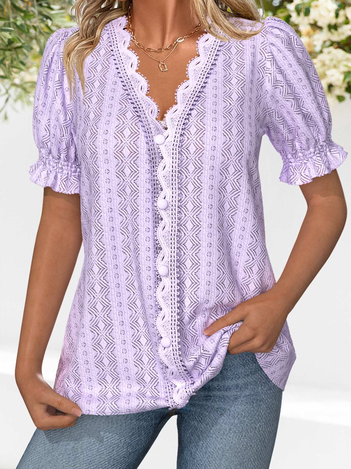 Women Long Sleeve V-neck Graphic Floral Printed Top
