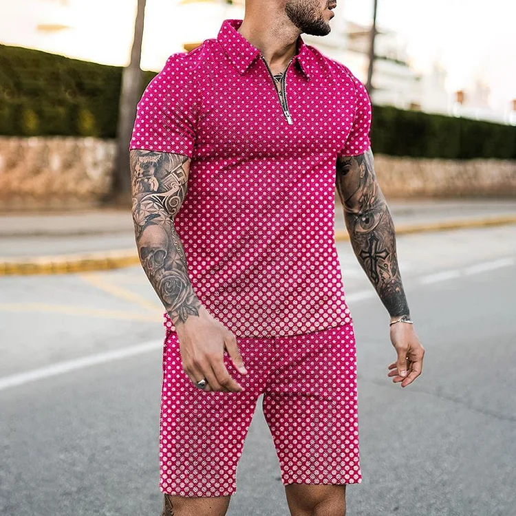 BrosWear Gradient Polka Dots Print Polo Shirt And Shorts Co-Ord