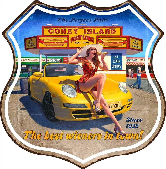 Pin up girl garage - shield vintage en étain enseignes - 11.8x11.8inch