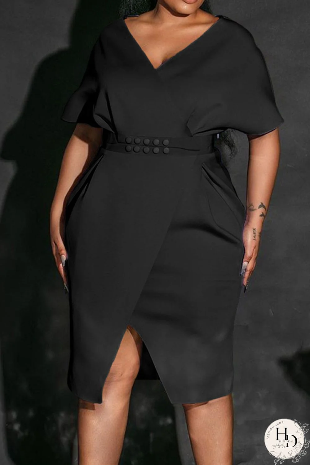 Red Elegant Solid Patchwork Slit V Neck One Step Skirt Dresses