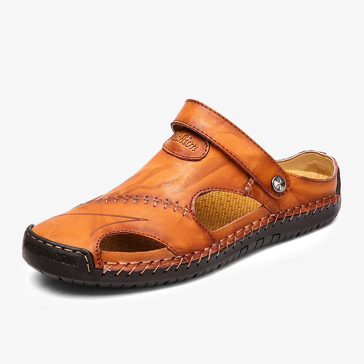 Sale\Red-brown 8/41\Men Hand Stitching Leather Sandals  Stunahome.com