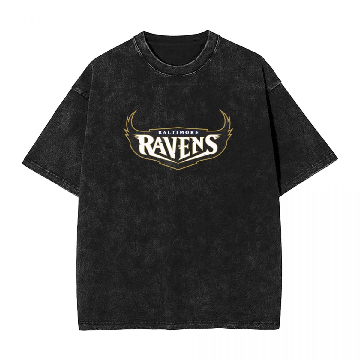 Baltimore Ravens Black Logo Washed Oversized Vintage Men's T-Shirt