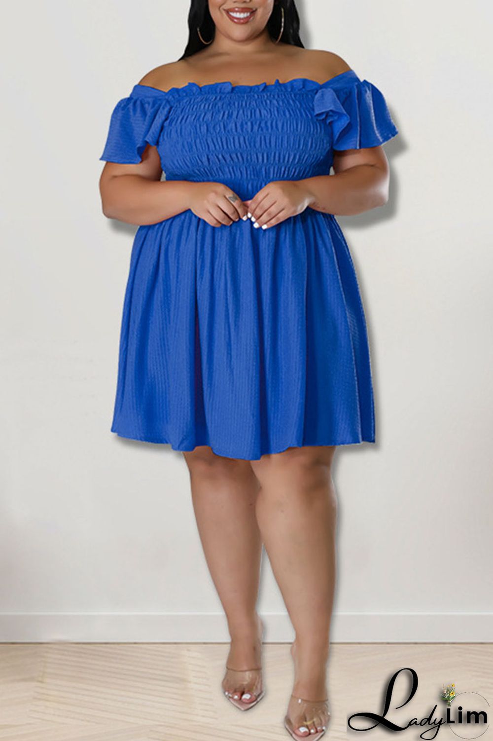 Pink Casual Sweet Solid Patchwork Fold Off the Shoulder A Line Plus Size Dresses