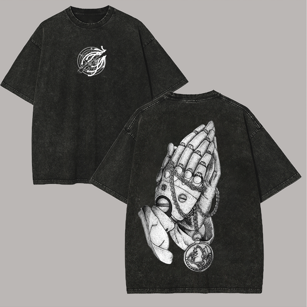 Praying Hands Printed Unisex Washed T-Shirt