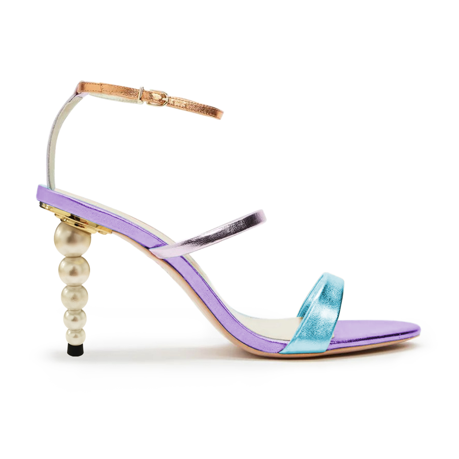 TAAFO Pearl High Thin Heels Mixed Colors Women's Sandals Open Toe Ladies Party Buckle Strap Shoes