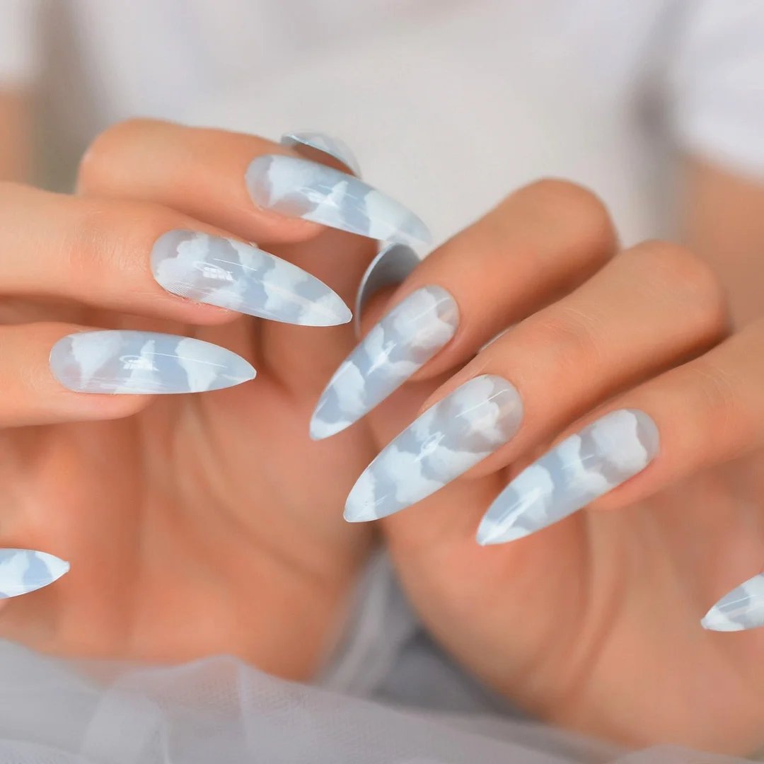 Nude Extra Long Fake Nails Coffin Full Cover Glossy False Nail Long Ballerina Nails with Glue Sticker-Nail Inspo