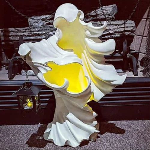 Halloween Witch Ghost Sculpture Resin Lantern Home Statue Garden Light Decor