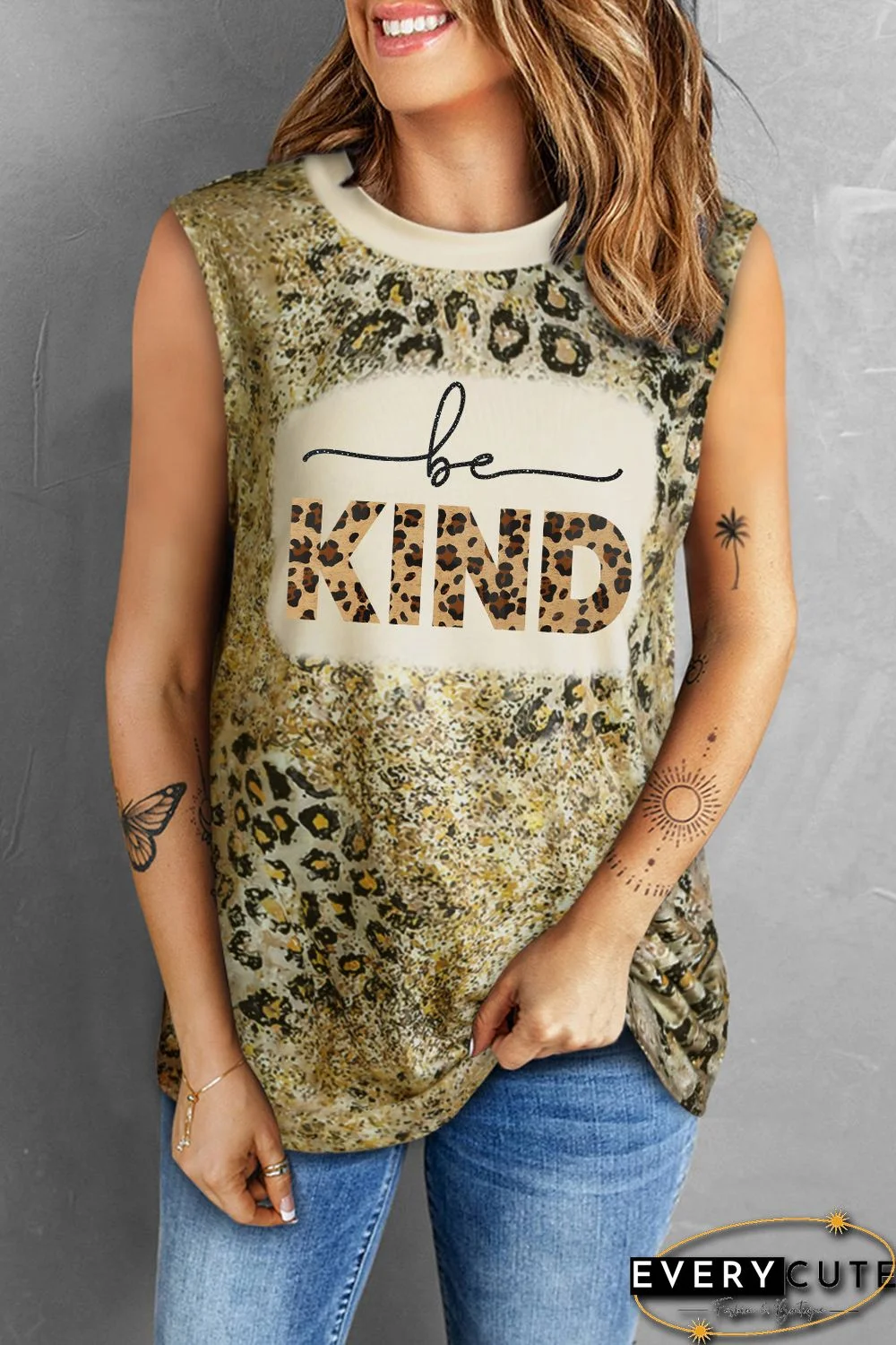 Be KIND Sparkle Leopard Print O-neck Tank Top
