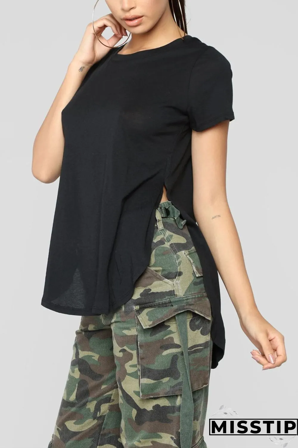 Gray Fashion Casual O Neck Short Sleeve Regular Sleeve Regular Solid Tops
