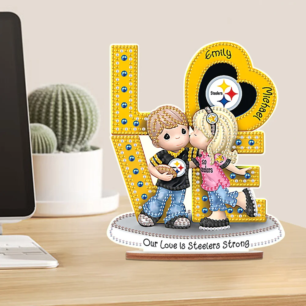 DIY LOVE Steelers Wooden Special Shape Diamond Painting Desktop Ornaments for Home Decor