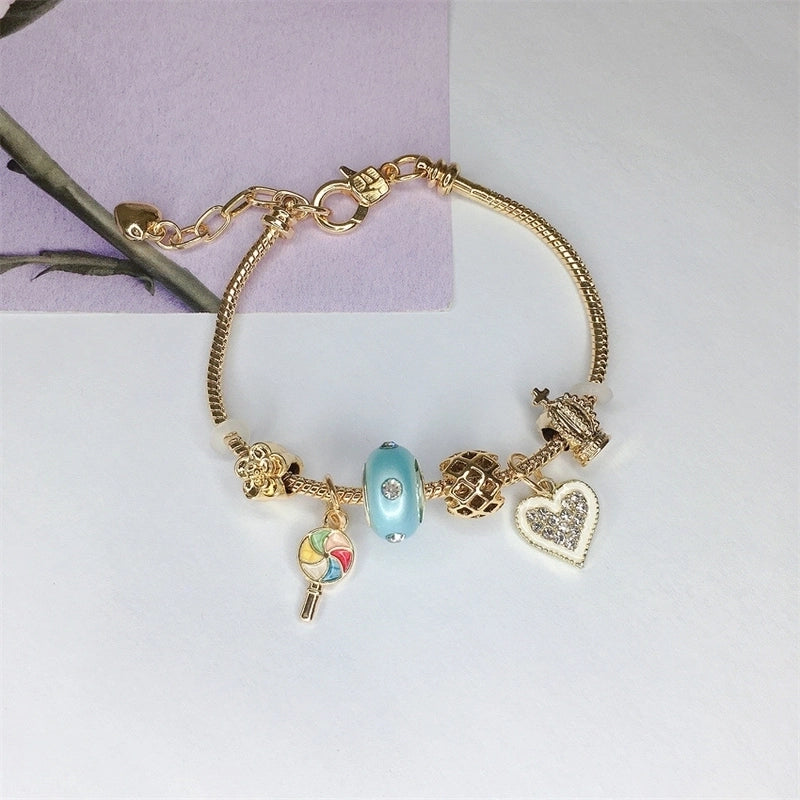 Cute Minimalist Dolphin Heart Shape Flower Stainless Steel Alloy Resin Rhinestones Bangle In Bulk